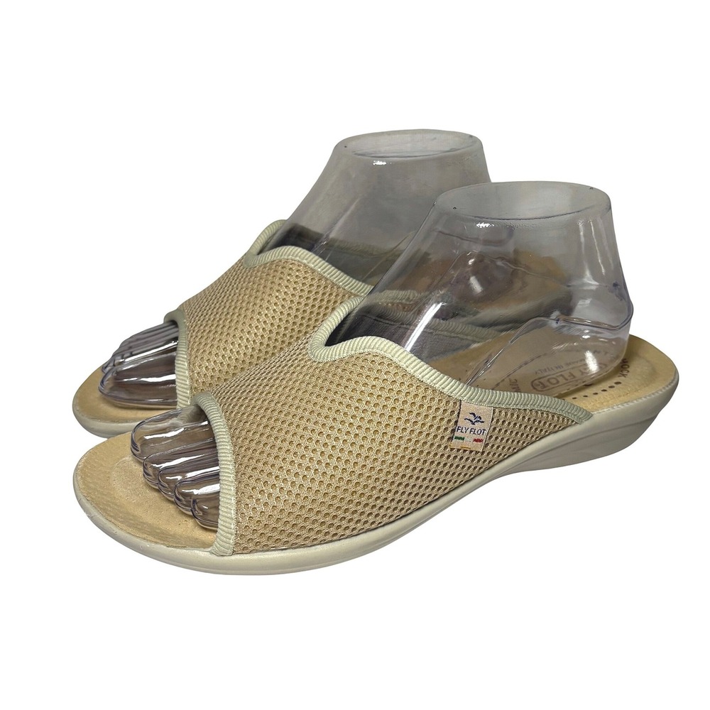 Fly Flot Tan Mesh Anatomic Anti-Shock Slide Sandals Made in Italy Womens 40